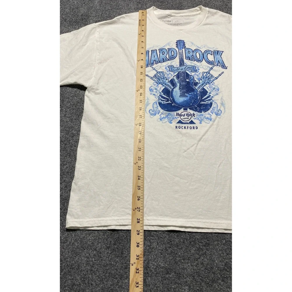 Hard Rock Casino Rockford Mens XL White Graphic T-Shirt Guitar Skeleton Spade - Picture 3 of 5